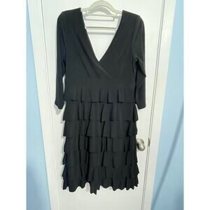 Frank Lyman Cocktail Dress Size 14 Black Tiered Ruffled Stretch Knit Whimsygoth